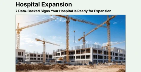 Large hospital construction site with cranes and multi-storey building structures, representing hospital expansion and infrastructure growth.