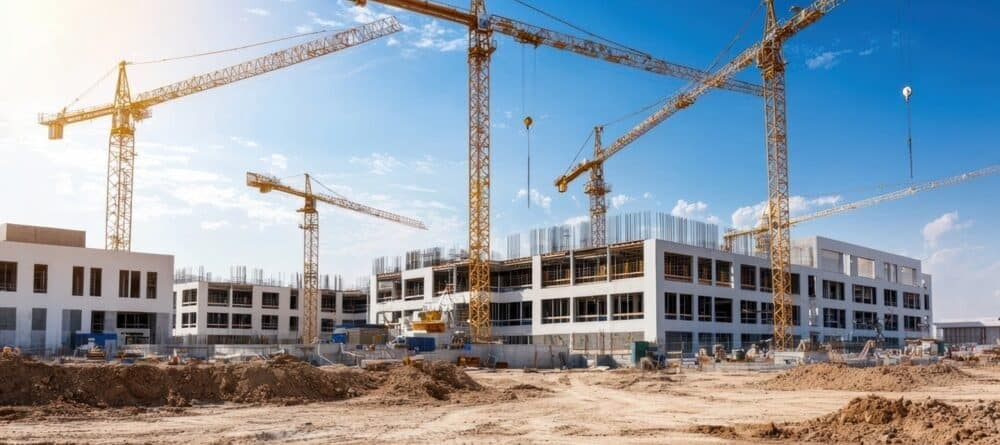 High-end crane and construction site for hospital expansion