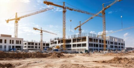 High-end crane and construction site for hospital expansion