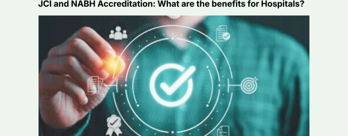 Professional activating a digital compliance and accreditation icon representing JCI and NABH hospital quality standards.