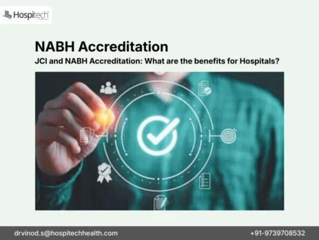 Professional activating a digital compliance and accreditation icon representing JCI and NABH hospital quality standards.