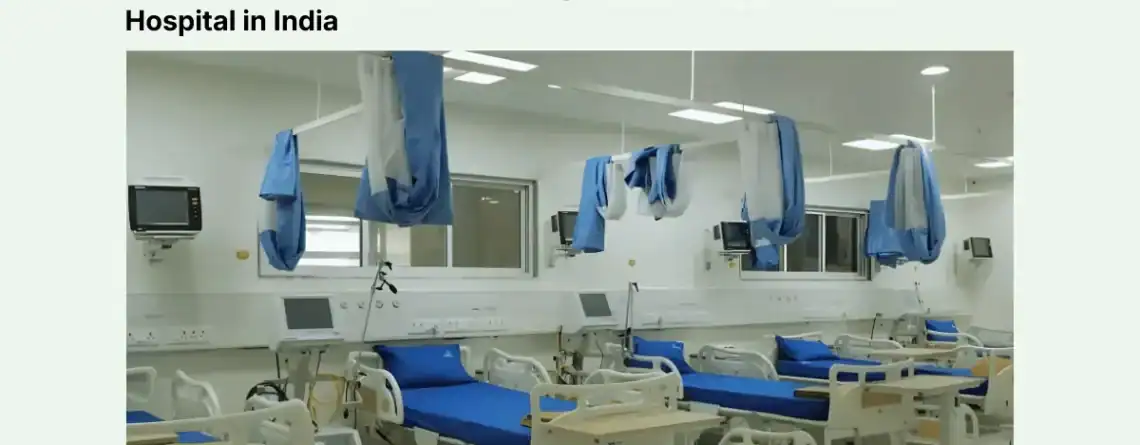 A modern multispecialty hospital ward with medical equipment and patient beds.