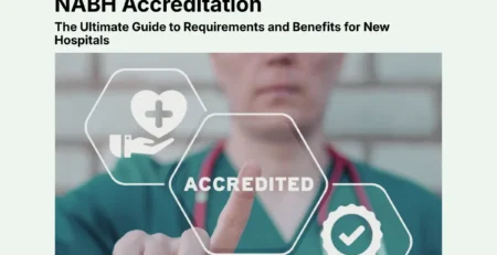 A medical professional selecting an accreditation icon on a transparent interface.