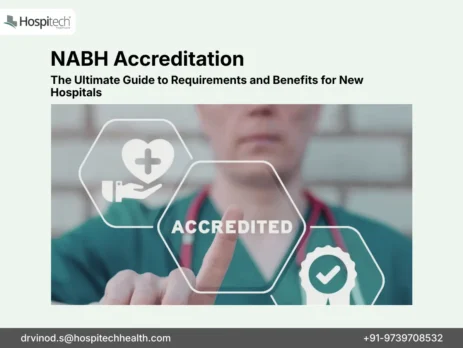 A medical professional selecting an accreditation icon on a transparent interface.