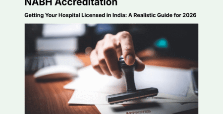Hospital licensing and NABH accreditation process in India, showing regulatory approval documentation for hospitals