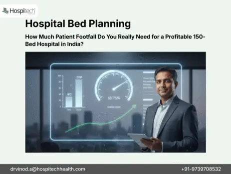Patient footfall and occupancy analysis for a profitable 150-bed hospital in India showing 65–75% optimal occupancy and ARPOB-driven revenue