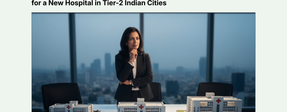 Professional analyzing hospital bed strength models (100 vs 150 vs 250 beds) for new facilities in Tier-2 Indian cities like Nagpur or Lucknow – Hospitech guide.